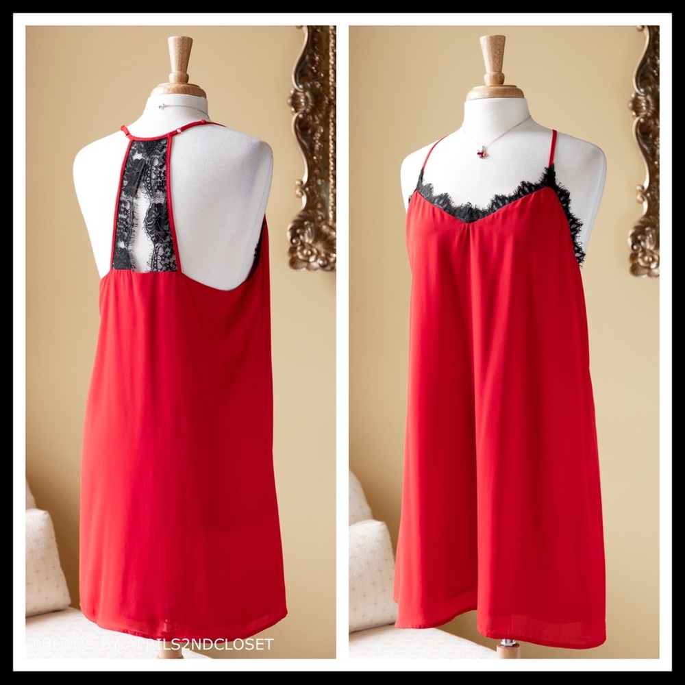 RED MINI CROCHET LACE SLIP DRESS A2C - Picture 2 of 8
